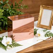 Acrylic Rose Gold Card Slot Box, Thickened DIY Wedding Box (Blank Without Pattern), Suitable For Banquet Decoration, Fundraising Box, Voting, Graduation Anniversary, Party Gifts - Rose Gold - View 4
