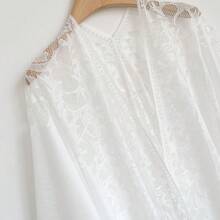 1pc Solid Color Floral Print Bohemian Casual Polyester Lace Lightweight Quick-Dry Shawl, All Seasons - White - View 4