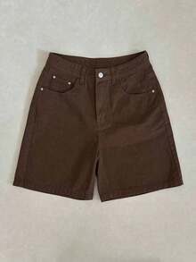 yonghongmaoyi1  Nuevos shorts vaqueros sueltos y casuales de verano, shorts cómodos y relajados de 5 puntos para mujeres - Marrón - Ver 7