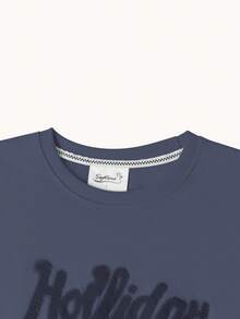 Fashion Women's Round Neck Short Sleeve T-Shirt, Embroidered "Holiday Surfboard" Lettering, Suitable For Autumn Daily Wear And Vacation Outfits - Dusty Blue - View 6