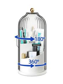 1pc Grey Transparent Toothbrush Holder, Multi-Layer Partitioned Desktop Storage Rack, 360° Rotating Base, Multi-Functional Bathroom Storage Accessory, Creative Drill-Free Bathroom Organizer, Home Bathroom Decor - Light Grey - View 5
