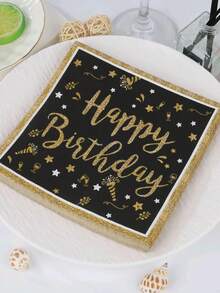 20piezas/40piezas/60piezas Servilletas de cumpleaños de 2 capas con borde de lámina dorada suave, desplegadas 33cm*33cm, servilletas desechables para fiesta y almuerzo, toallas para invitados, papel decorativo, decoraciones de cumpleaños, aniversario de boda, decoraciones para fiesta de graduación - Ver 7