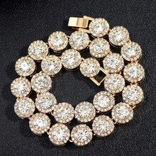 Unisex Luxury Shiny Round Cuban Link Necklace, Sparkling Gold & Silver Full Rhinestone Tennis Chain Hip Hop Jewelry - Round - View 6