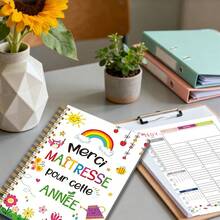 1PC A5 French Teacher Spiral Notebook, School Office Planning Diary Gift For Educators, Playful Typography | Vibrant Print Quality, Teacher Appreciation Gift, Notebook School Supplies - Sun Rainbow - View 4
