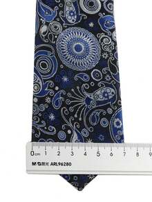 ZLQ&GOU 2 PCS Fashion Blue Cashew Flower Men's Tie, Polyester Jacquard Tie & Pocket Square Set, Suitable For Wedding, Business, Party Neck Accessory - Navy Blue - View 3