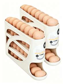1pc/2pcs/3pcs Refrigerator Egg Rack, Automatic Rolling Egg Dispenser For Fridge, Countertop, Kitchen - Space-Saving Egg Roller/Organizer/Storage/Container/Tray - Holds 25-28 Large Eggs - Multicolor - View 9