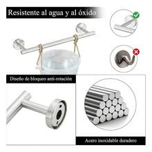Set Of 5 Brushed Nickel Stainless Steel Wall Mounted Towel Rails With 2 Hooks For Bathroom, Towel Racks And Toilet Roll Holders - 拉絲鎳 - 查看 8
