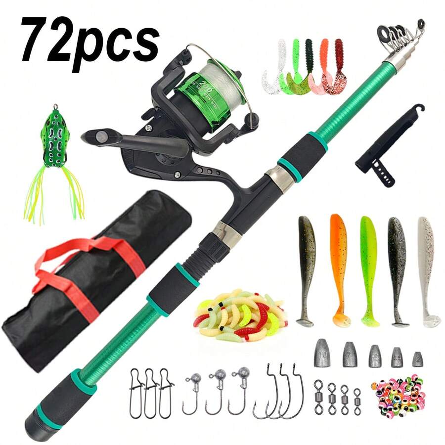 Set Lengkap Joran Pancing Pemula 71 Potong, Tongkat Pancing Portabel yang Dapat Ditarik dengan Reel Spinning, Umpan Tiruan Beragam, Cocok untuk Semua Kedalaman Air, Dapat Digunakan di Air Tawar dan Air Asin, Hadiah Memancing untuk Pria - Set 7 - View 1