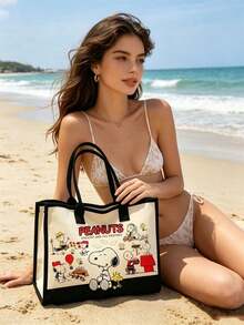 1pc Peanut Snoopy Print Canvas Crossbody Tote Bag, Casual Minimalist Style, Multifunctional Small Shoulder Handbag, Durable Adjustable Shoulder Strap, Suitable For Women And Teenagers, Ideal For Daily Outings, Work, School And Shopping - View 4
