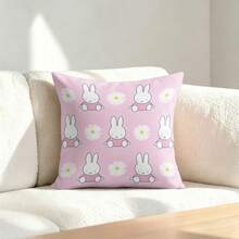Miniso Miffy 兔子格紋花卉滿版印花抱枕套，淺粉色靠墊套，適用於沙發、臥室、客廳家居裝飾 - 顏色 - 查看 2