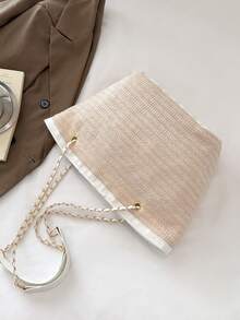 Fashionable Woven Shoulder Bag For Spring 2026, Suitable For Daily Use, Casual Outings, Travel, And Vacations - 杏色 - 查看 5