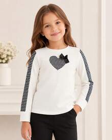 Blusa Infantil Manga Longa Coração Xadrez REF: 1573 - branco - Visão 4