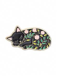 Sleeping Cat Floral Enamel Pin, Flower Kitty Brooch, Unique Fashion Accessory, Perfect For Clothing & Bags, Stylish Gift Idea - Multicolor - View 10