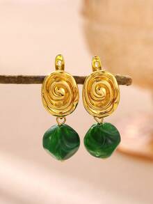 1 Pair Fashion Green Natural Stone Shell Earrings For Women Cubic Zirconia Hoop Earrings Hip Hop Party Jewelry Gifts - Multicolor 1 - View 8