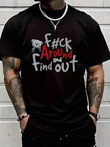 Nueva llegada: Camiseta de manga corta para hombre, talla grande, 100% algodón, estampada, casual, cuello redondo. - Negro - Ver 1