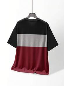 Men Plus Size Top, Summer Short Sleeve Zipper T-Shirt, Color Block Design Casual - Multicolor - View 3