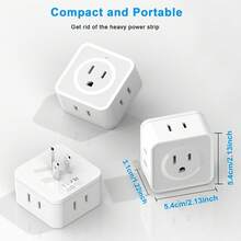 Multi-Outlet Socket Adapter, Multi-Outlet Socket Extender, 5-Way Wall Outlet Extender, Compact Power Socket Splitter, Essential For Cruise, Travel, Home, Office, Dorm - White - View 3