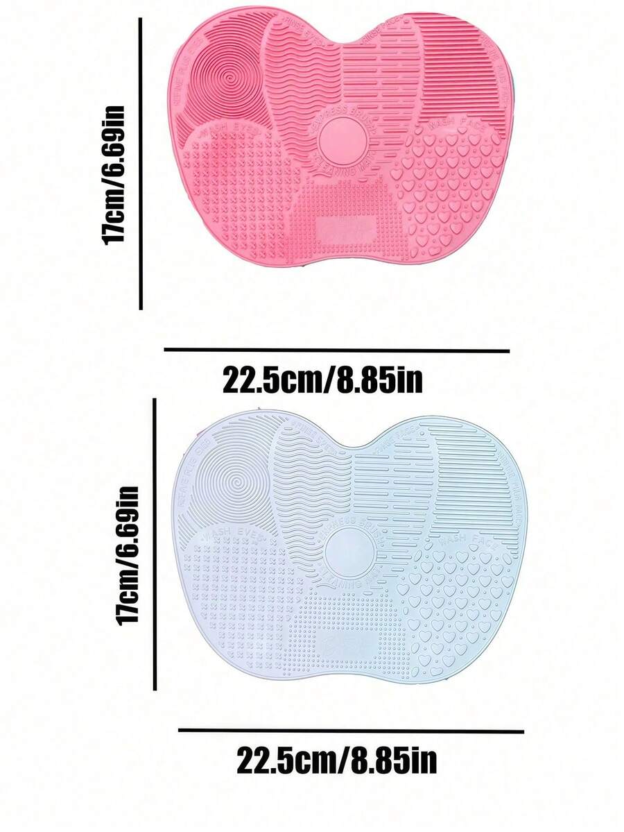 Silicone Makeup Brush Cleaning Mat With Suction Cup, Portable Makeup Brush Cleaning Tool, Apple-Shaped Silicone Makeup Brush Cleaning Pad - 2 件粉紅色+白色(大) - 查看 1