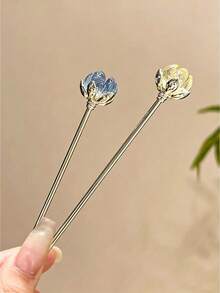 1件/2件 水晶蓮花髮簪 極簡金屬髮夾 優雅女款髮飾 - 彩色 - 查看 1