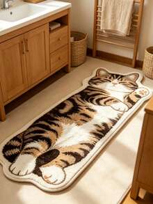 1pc Cat Long Strip Pattern Bedroom Decor Rug, Decorative Rug, Bedroom Decor, Small Rug, Rug, Home Decor, Living Room Rug, Living Room Small Rug, Bedroom Rug, Living Room Home Decor, Outdoor Rug, Washable Rug - Multicolor - View 6