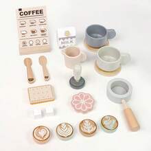 1 Set Danish Style Children's Pretend Play Coffee Machine Toy, Wooden Kitchen Cookware Educational Role Play Gift - Multicolor - View 4