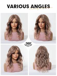 Highlight Synthetic Wig With Bangs, Long Wavy Layered Wig, Suitable For Women's Daily Party Cosplay Wig 18 Inch,Halloween Wigs For Halloween And Christmas New Year Carnival Music Festival Cosplay ,Gifts For Girls,Summer Graduation Gifts - Brown Highlight - View 11