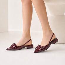 Geeyea Ladies'low-Heeledsandals,Made Of PU Synthetic Leather Feature A Bowknot And A Pointed Toe With A Thick Heel,Perfect For Daily Wear,Dating,And Parties. - 紅色 - 查看 4