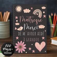 1pc French Teacher Appreciation Spiral Notebook Diary - Inspirational Teacher Gift With Sun, Cloud, Star, Rainbow, Bird And Heart Patterns - Perfect Graduation Or Birthday Gift - J - View 5