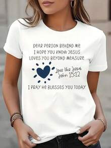 Plus Size Short-Sleeved T-Shirt With Round Neck - White - View 1