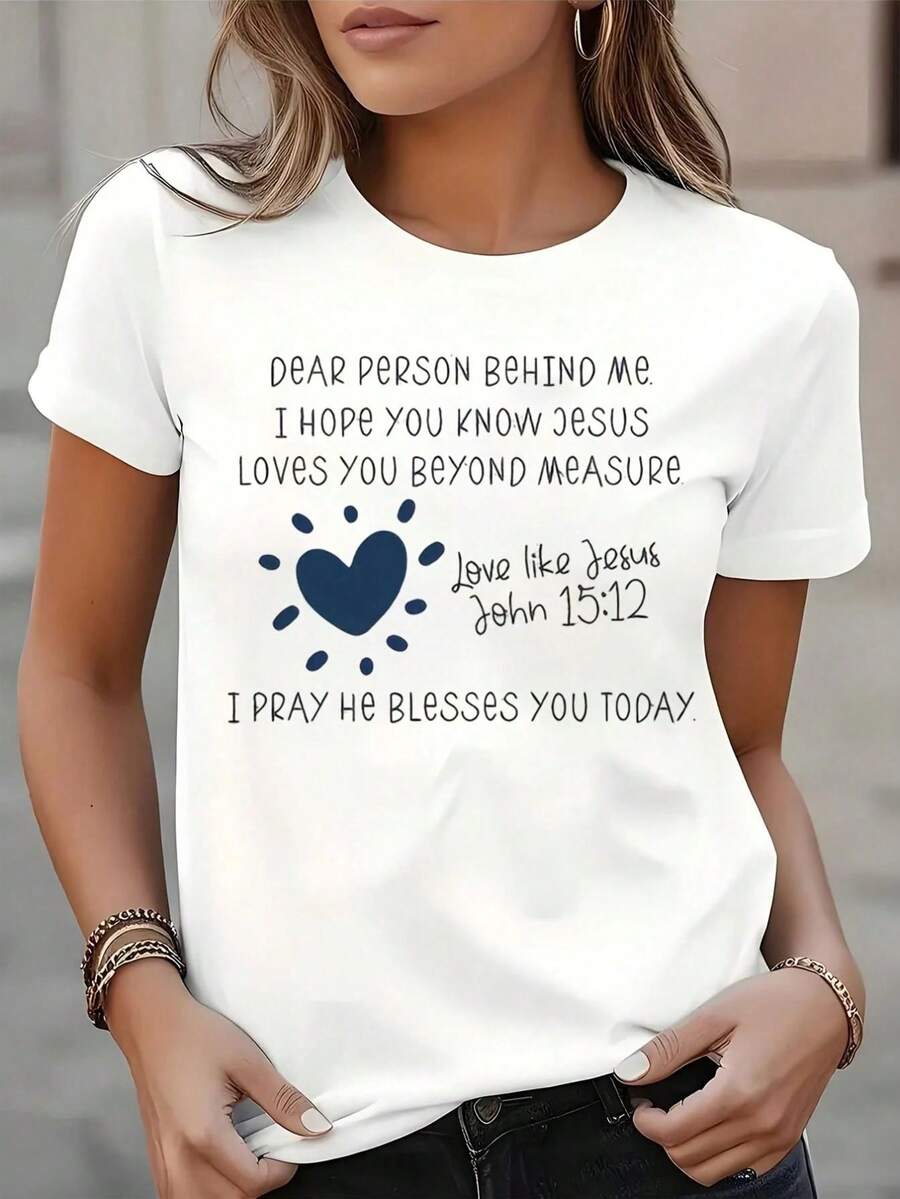 Plus Size Short-Sleeved T-Shirt With Round Neck - White - View 1