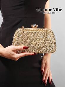 Pochette de soirée glamour ornée de cristaux dorés, sac à main rigide avec décoration métallique vintage, avec chaîne et poignée amovibles, sac à main cadeau de luxe brillant, convient pour le mariage, la mariée, le bal de promo, les fêtes, les occasions formelles et les soirées d'été à la plage - Doré - Voir 8