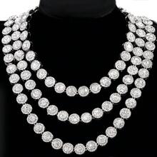 Unisex Luxury Shiny Round Cuban Link Necklace, Sparkling Gold & Silver Full Rhinestone Tennis Chain Hip Hop Jewelry - Round - View 4