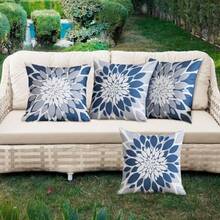 Paquete de 4 Fundas de Almohada Impermeables para Exteriores 18x18 Fundas Decorativas para Cojines de Exterior Fundas Cuadradas de Jardín para Muebles de Patio Sofá Carpa Sunbrella Banco - Azul y Gris - Ver 3