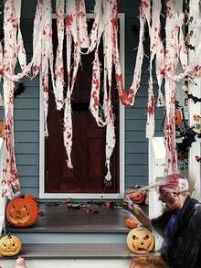 5/3/1 Rollo - Decoración de Gasa Sangrienta de Halloween, Rollo de Vendaje de Gasa Sangrienta de Halloween, Decoración de Fiesta de Halloween Disfraz y Suministros, Decoración de Halloween, Flecos Sangrientos Estilo Fantasma, Suministros para Fiesta de Halloween, Vendaje de Cosplay de Halloween, Adecuado para Casa Embrujada, Decoración de Terror en Patio Exterior, Accesorios de Disfraz de Cosplay - multicolor - Ver 4