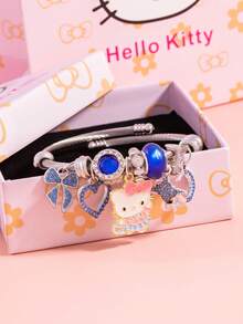 SANRIO 1件甜美可愛優雅小貓吊墜，藍色水鑽鑲嵌鏤空心形蝴蝶結吊墜手鍊，適合女性派對穿著，送給朋友的禮物 - 彩色 - 查看 1