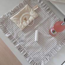 1pc/2pcs/6pcs Korean Ins Style Striped Ruffle Edged Napkins, Multi-Functional Dust Cover Cloth For Dining, Photography - Multicolor - View 1