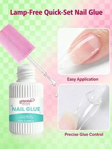 10ml Super Strong Nail Glue For Acrylic Nails,Nail Tips, Press On Nails,Fake Nails, Salon Quality Brush On Nail Glue Easy Application Long-Lasting False Nail Glue - 10ml粉蓋 - 查看 8