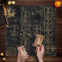 1pc Tarot Card Tablecloth, 12 Zodiac Card Game, Fortune Telling Card Mat, Board Game Cloth Mat, Board Game Decoration Tablecloth - Black - View 7