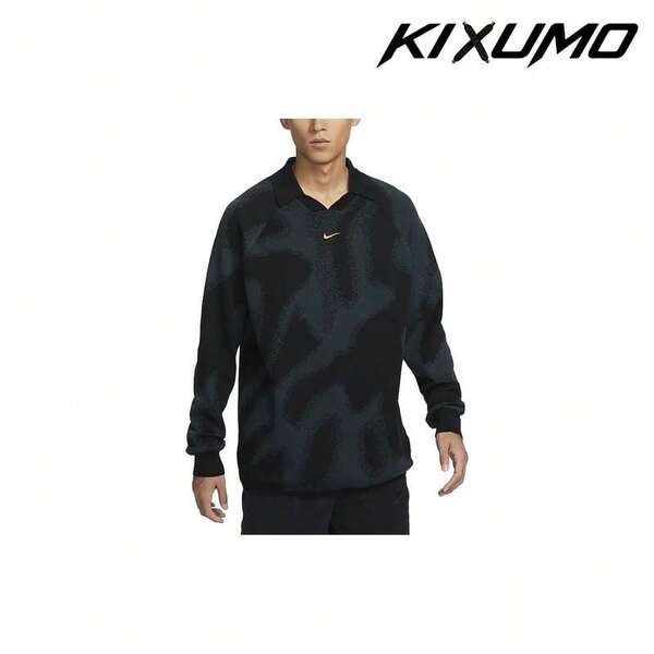 Nike Culture Of Football Logo Embroidered Knit Sweater With Collar Deep-Jungle-Green Tops Men