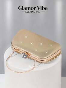 Pochette de soirée glamour ornée de cristaux dorés, sac à main rigide avec décoration métallique vintage, avec chaîne et poignée amovibles, sac à main cadeau de luxe brillant, convient pour le mariage, la mariée, le bal de promo, les fêtes, les occasions formelles et les soirées d'été à la plage - Doré - Voir 7