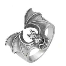 1pc Bat Design Stainless Steel Ring, Fashion Unisex For Halloween, US Size - Black - View 1