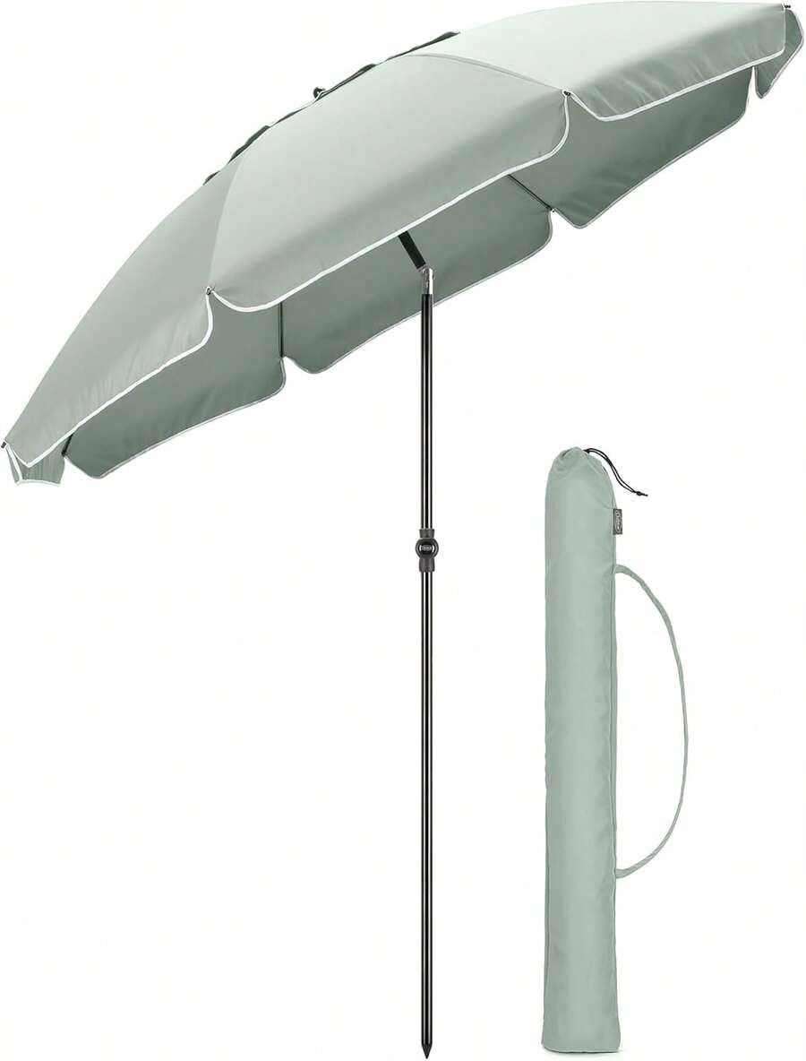 Portable 2m Beach Umbrella Tilting Sun Shade UV Protection Parasol With Storage Bag For Beach Camping - Sage - View 1