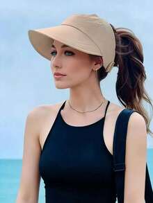 1pc Women's Breathable Wide Brim Sun Hat, Open Top Design | Suitable For Ponytail Hairstyles, Summer Sun Protection Hat, Foldable Storage, Suitable For Holidays, Festivals - Multicolor - View 7