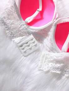 Lace Contrast Color Underwire Bra For Women - White - View 6
