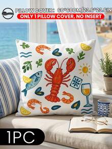 1/2/4件組龍蝦圖案枕套 靠墊套 床上用品 柔軟裝飾枕套 單面印花設計 僅枕套不含枕芯 拉鍊開合 適用沙發、臥室、客廳居家裝飾 沿海風格 家居紡織品 房間裝飾 - 彩色 - 查看 14