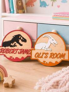 Custom Dinosaur Theme Wooden Door Sign, Personalized Name Dinosaur Theme Wall Decor, Made Of High-Quality Solid Wood Handcrafted, Multiple Colors Available. Exquisite Craftsmanship, Material, Diverse Designs, Easy To Use, Durable. Perfect For Home Decor, Door Sign Decor, Wall Decor, Bedroom Decor, Game Room Decor, Party Decor And More. An Ideal Growth Gift For Teenagers, Anniversary Gift, Birthday Gift, Holiday Gift. - Multicolor - View 3