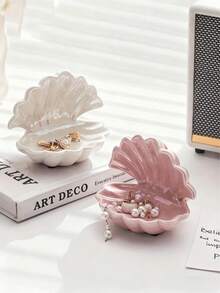 1pc Resin Shell Decorative Tray, Art Deco Style, Entryway/Vanity Key/Jewelry Storage Holder, Home Room Decor, Thoughtful Gift For Mother/Friend On Thanksgiving, Valentine's Day - Wedding Gift - Multicolor - View 1