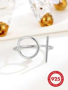 1pc Niche Minimalist Elegant Unique 925 Sterling Silver Geometric Round Open Band Ring For Women, Vacation Party Banquet, Plain Streamlined Design, Fresh Versatile, Suitable For Beach Vacation And Workplace Outfits, Minimalist Niche Style Perfect For Daily Small Gifts - Silver - View 8