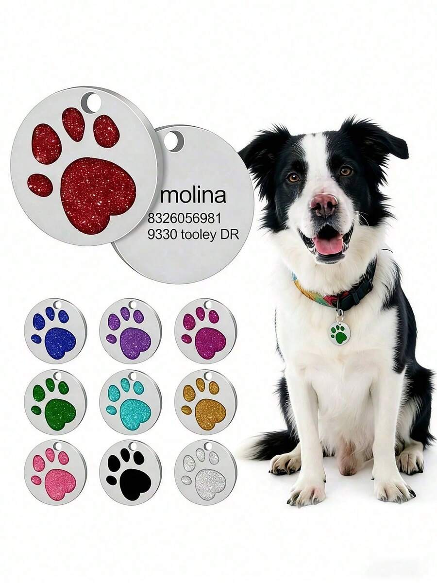 Custom Paw Print Dog Tag, Personalized Pet ID Tag With Engraved Name & Text, Paw Shaped Dog Tag, Custom Pet Name Tag, Engraved Collar Tag, Small Dog/Cat Accessories, Puppy ID Tag, Cute Pet Collar Accessory, Personalized Gift For Pet Lovers - Multicolor - View 1