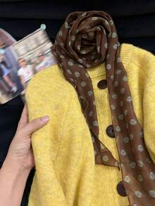 Women's Casual Basic Knit Cardigan Jacket, New Autumn/Winter, Single-Breasted Button Front, Solid Color, Round Neck, Raglan Sleeves, Elegant And Sophisticated, Suitable For Daily Outings, Vintage Fashion Preppy Style, 1 Piece (Scarf Not Included) - Yellow - View 4
